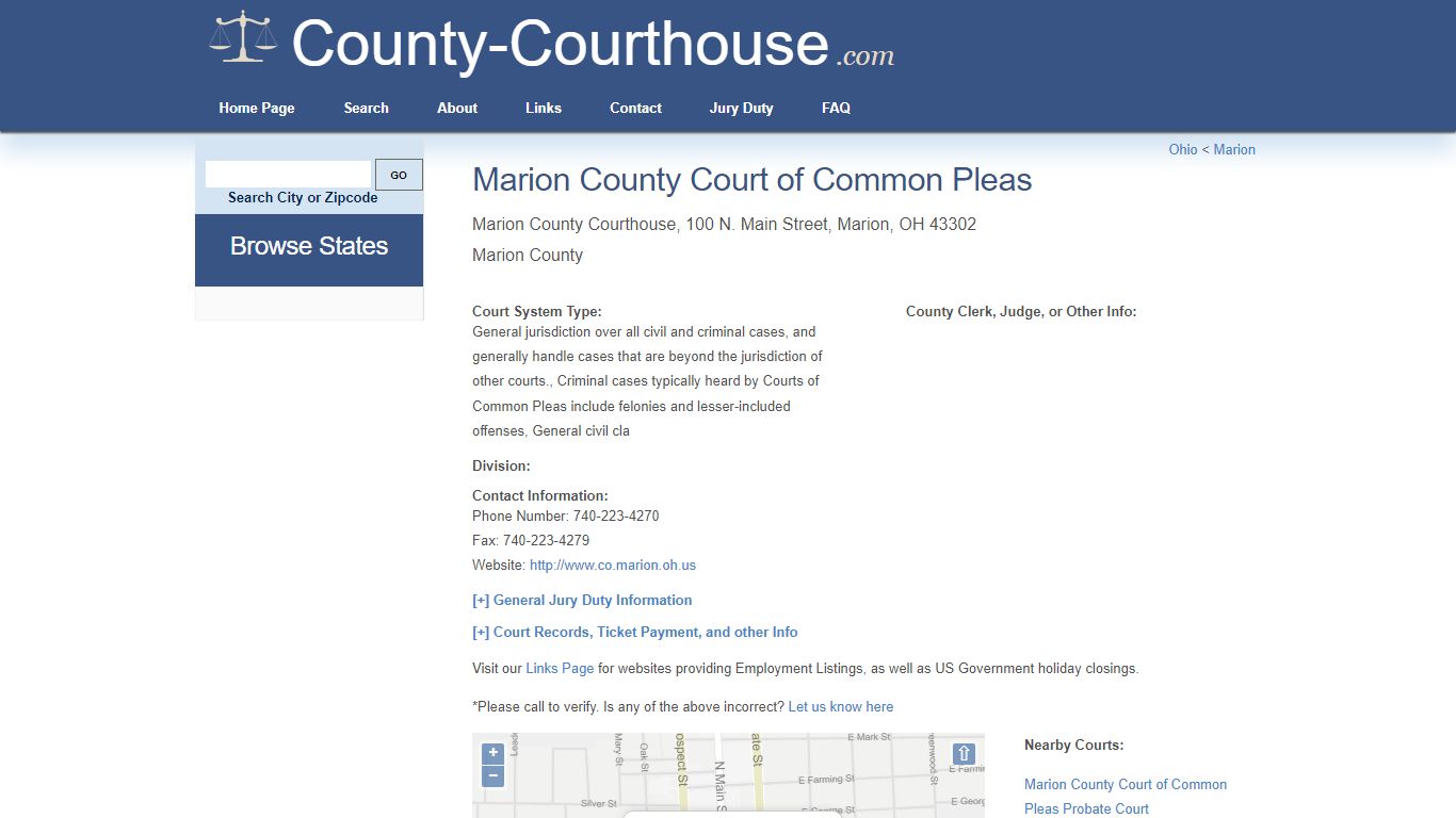 Marion County Court of Common Pleas in Marion, OH - Court Information